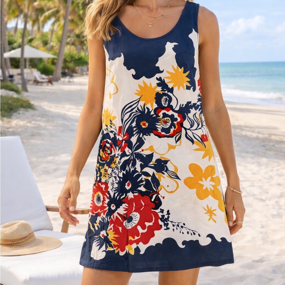 Max Studio Womens Floral Sleeveless Shift Mini Dress Size S Resortwear Beach Y2K